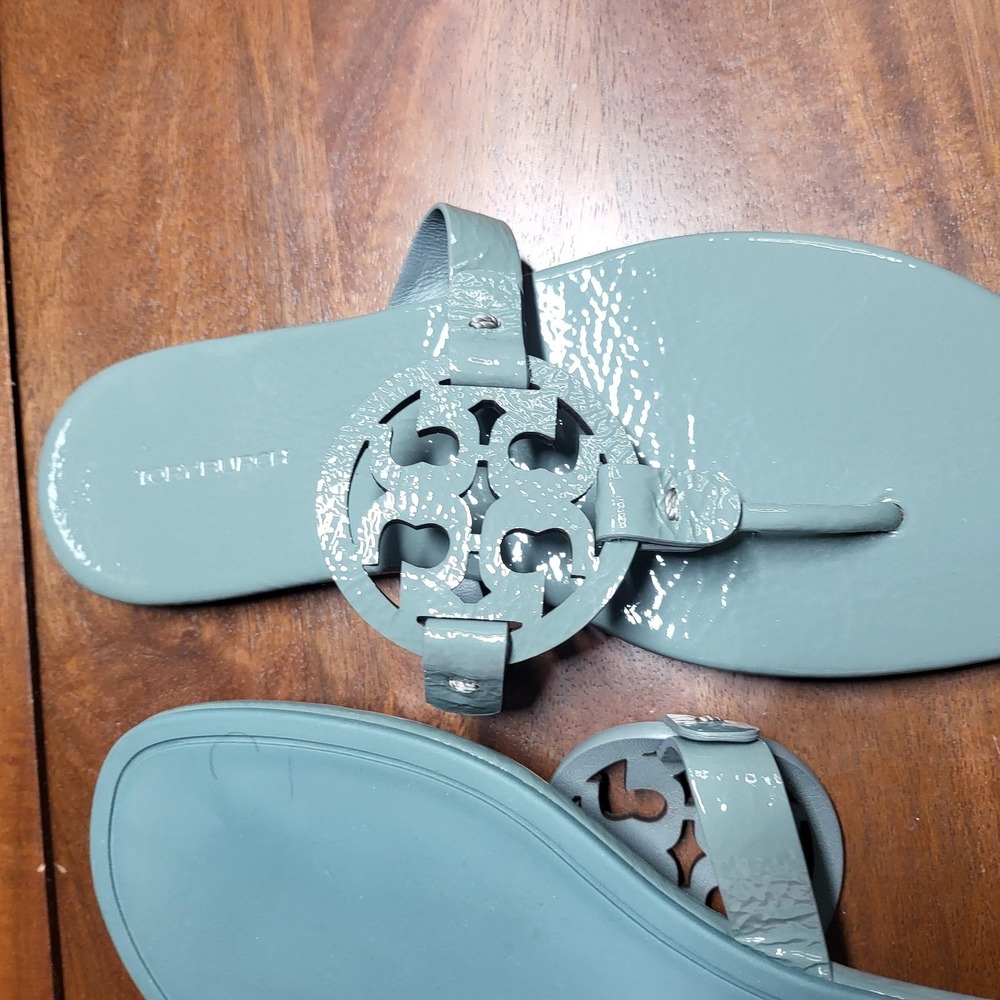 Tory Burch Miller Sandals Womens Size 8 Blue Synthetic Logo Thong Flat Slide - Picture 3 of 6